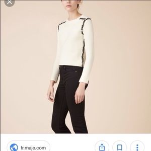Maje Cream Knit Sweater w/ Black Stitching, sz 1